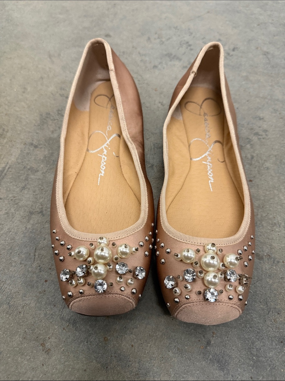 Jessica Simpson Blush Pearl & Crystal Embellished Ballet Flats